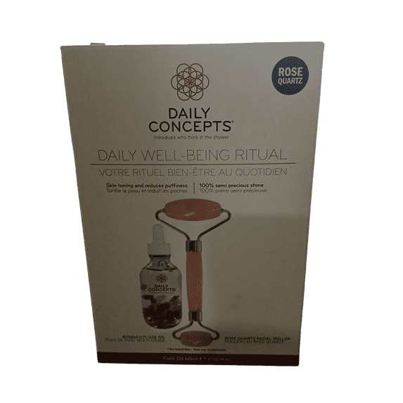 Daily Concepts Rose Quartz Facial Roller with Rose Multi-Use Oil Daily Well-Being Ritual