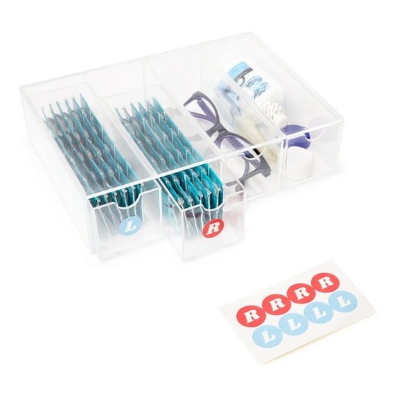 Daily Contact Lens Organizer Dispenser with R & L Labels 4-Drawer Contact Lens Holder Storage Multifunctional Clear Box Case for Color Contact Lenses, Glasses, Makeup, & More