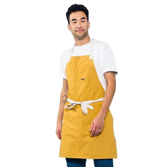 Daily Cotton Kitchen Apron for Cooking- Mens and Womens Professional Chef or Server Bib Apron - Adjustable Straps with Pockets and Towel Loop (Mustard)
