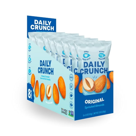 Daily Crunch Sprouted Almonds, 1.5 Ounce Mini, On-The-Go Bags, Sprouted and Dehydrated for a Unique Crunch, Keto Friendly, Non-GMO (1.5 Ounce, Original)