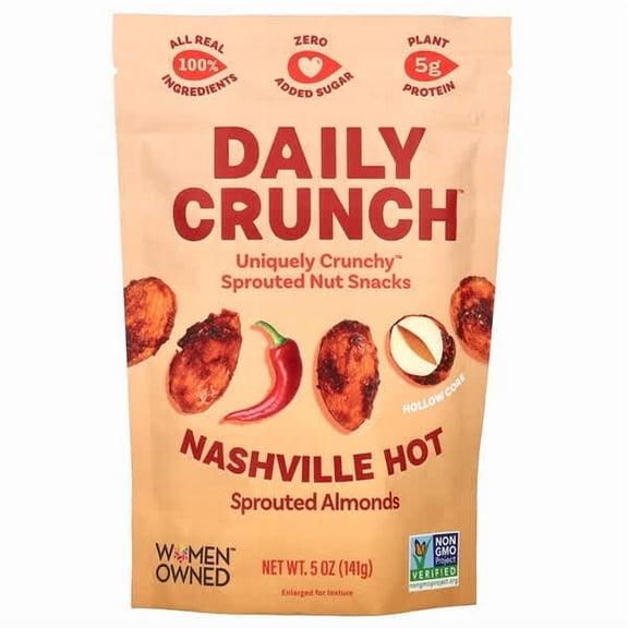 Daily Crunch, Sprouted Almonds, Nashville Hot, 5 oz Pack of 3
