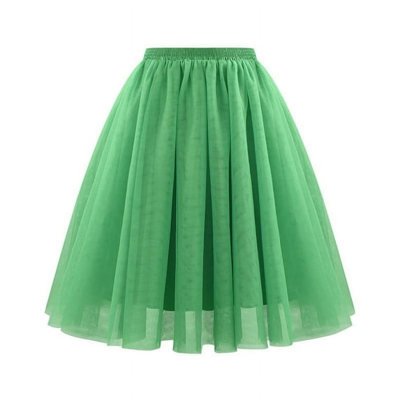 Daily Deal! Kilaqueen Trendy Midi Skirts for Women Vintage A-Line Tutu Bustle Skirt Mesh Flowy Pleated Skirts Elastic Waist Party Tulle Skirts
