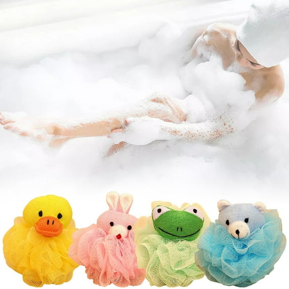 Daily Deals! Aminojy Kids Bath Loofahs Animal Bath Sponge Cartoon Shower Loofahs, Body Scrubber Shower Ball for Baby Toddler Kids Gentle Exfoliating Bath Sponge Loofah Pouf In Colorful Design