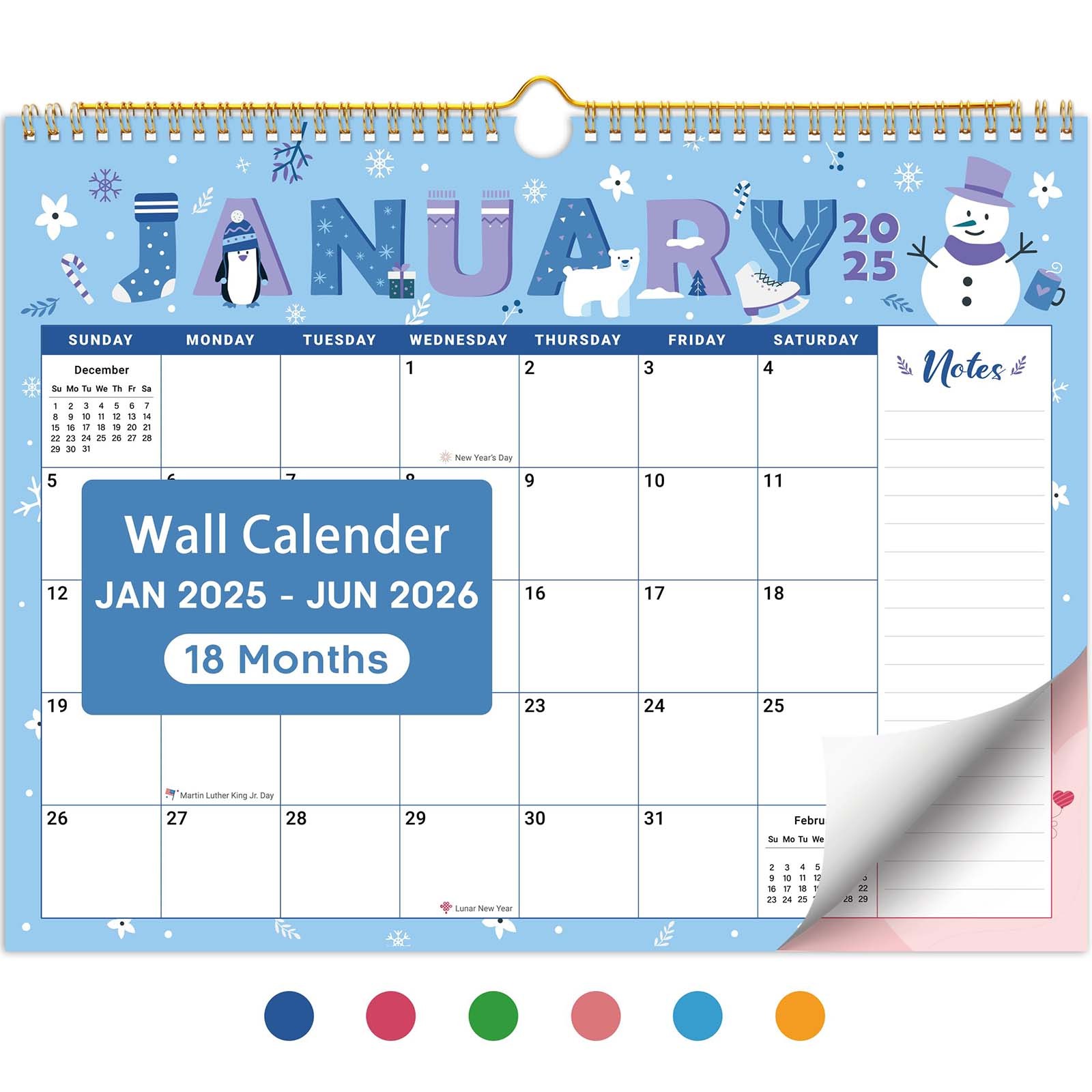 Daily Deals! Miommo 2025 Wall Calendar, 18 Monthly Wall Calendar from