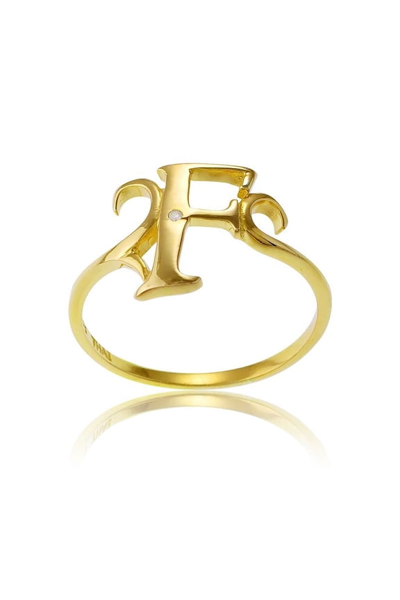 Daily Delight TheJewelryHut Designer Sterling Silver 1 Micron Gold-plating Single CZ "F" Ring