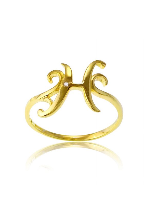 Daily Delight TheJewelryHut Designer Sterling Silver 1 Micron Gold-plating Single CZ "H" Ring