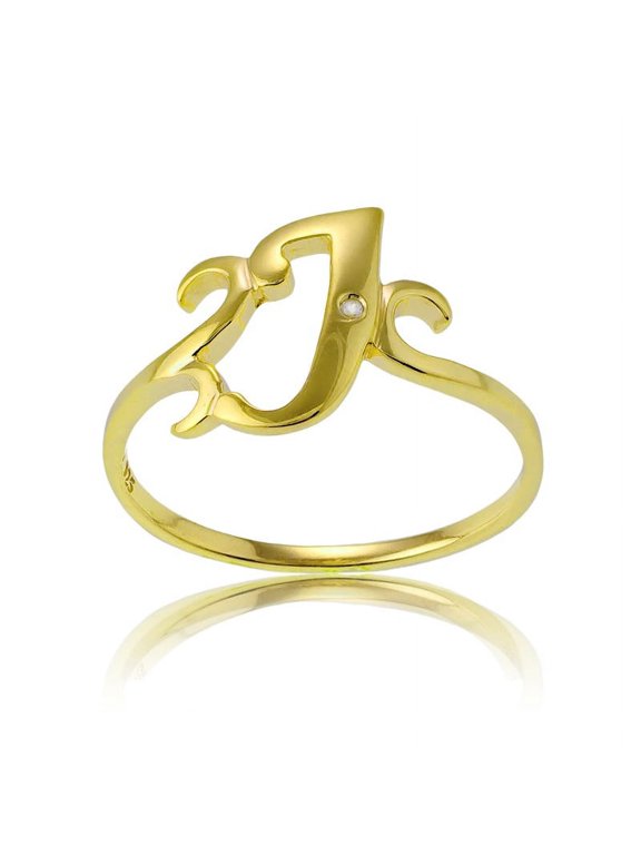 Daily Delight TheJewelryHut Designer Sterling Silver 1 Micron Gold-plating Single CZ "J" Ring