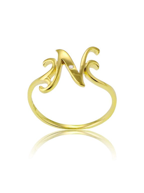 Daily Delight TheJewelryHut Designer Sterling Silver 1 Micron Gold-plating Single CZ "N" Ring