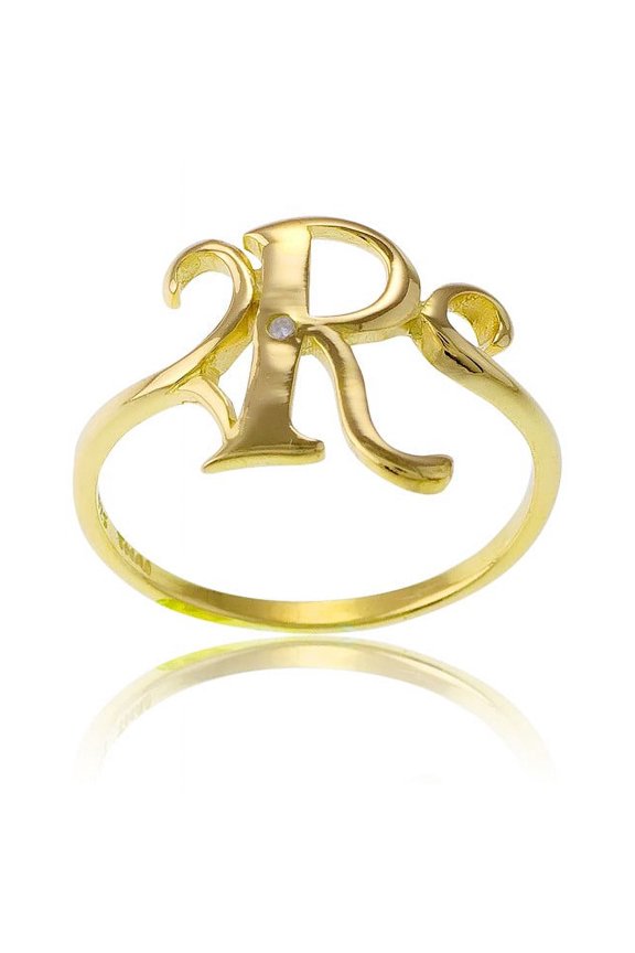 Daily Delight TheJewelryHut Designer Sterling Silver 1 Micron Gold-plating Single CZ "R" Ring