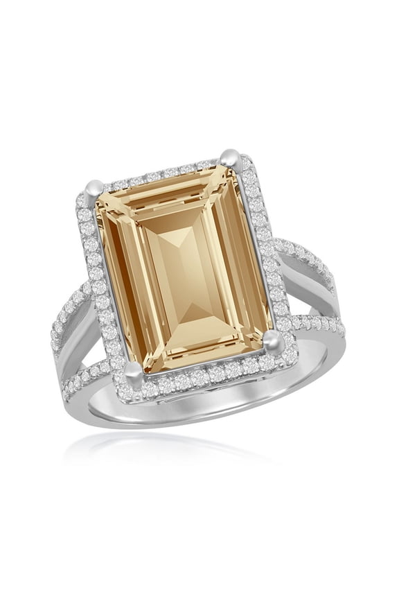 Daily Delight TheJewelryHut Designer Sterling Silver 14x10mm Emerald-Cut Halo CZ - Golden Shadow Swarovski Element Ring