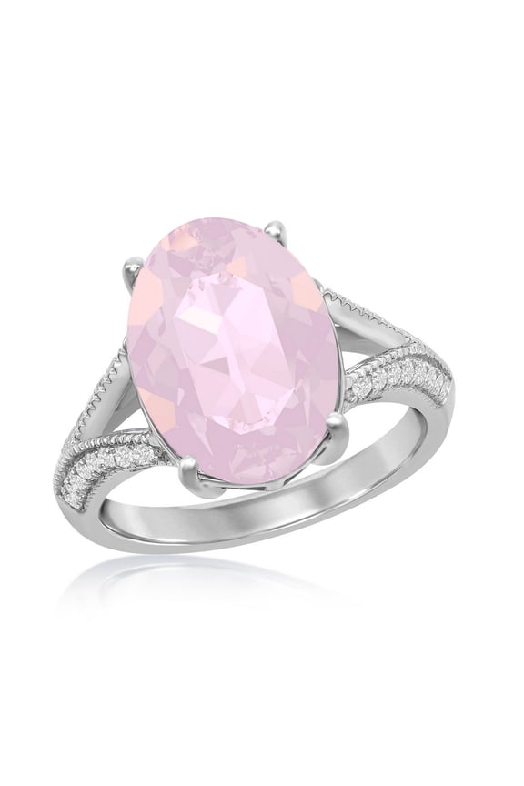 Daily Delight TheJewelryHut Designer Sterling Silver 14x10mm Oval w/ CZ Open Shank - Pink Opal Swarovski Element Ring
