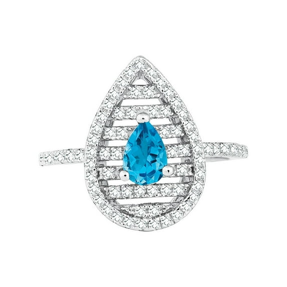 Daily Delight TheJewelryHut Designer Sterling Silver .49 ct Pear Swiss Blue Topaz with .588 ct White Topaz Ring