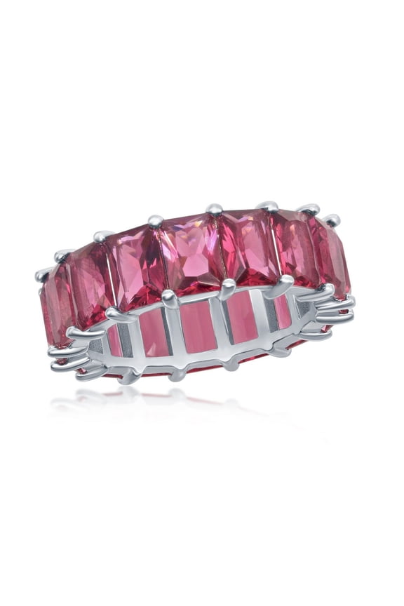 Daily Delight TheJewelryHut Designer Sterling Silver 6mm Ruby CZ Emerald-Cut-Cut Eternity Band Ring