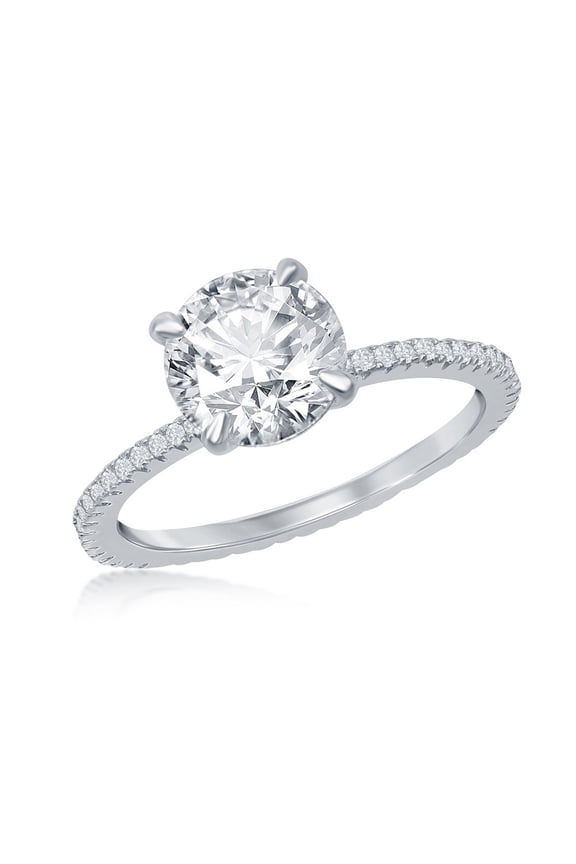 Daily Delight TheJewelryHut Designer Sterling Silver 8mm Round CZ Micro Pave Band Engagment Ring