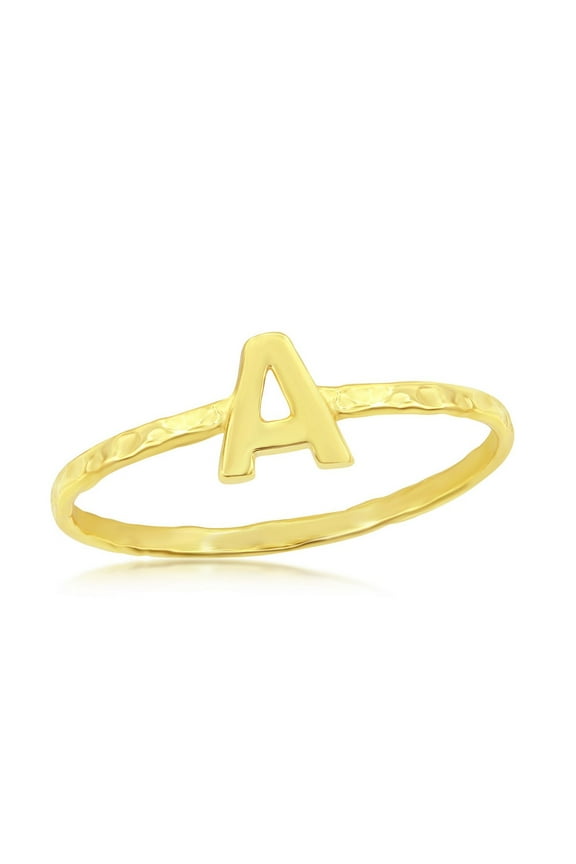 Daily Delight TheJewelryHut Designer Sterling Silver 'A' Initial Hammered Band Ring - Gold Plated
