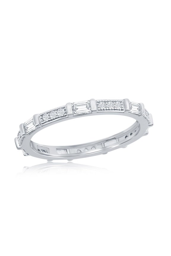 Daily Delight TheJewelryHut Designer Sterling Silver Alternating Micro Pave and Baguette CZ Eternity Ring