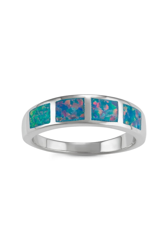 Daily Delight TheJewelryHut Designer Sterling Silver Blue Green Fire Inlay Opal Squares Ring