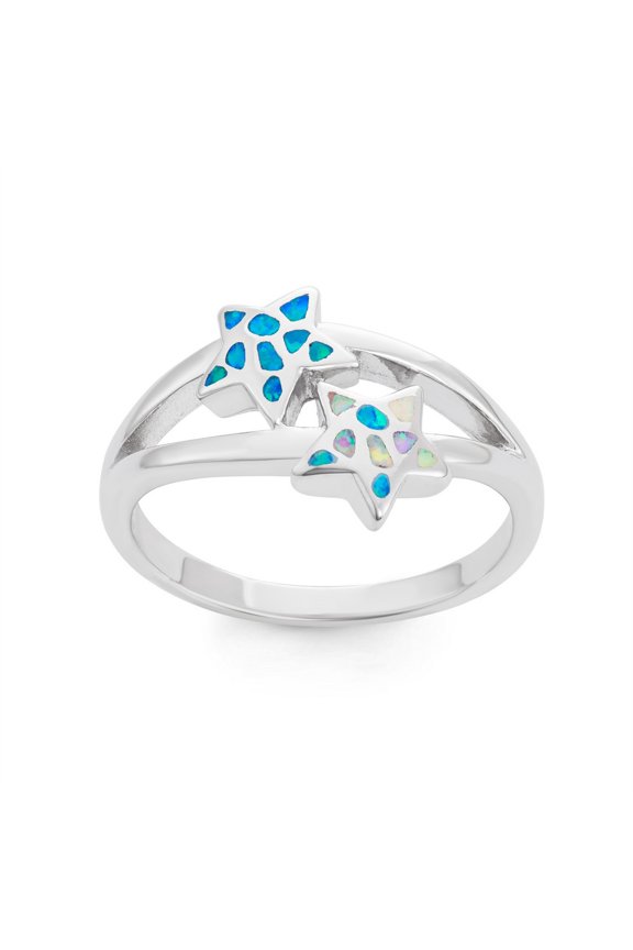 Daily Delight TheJewelryHut Designer Sterling Silver Blue Inlay Opal Double Starfish Ring