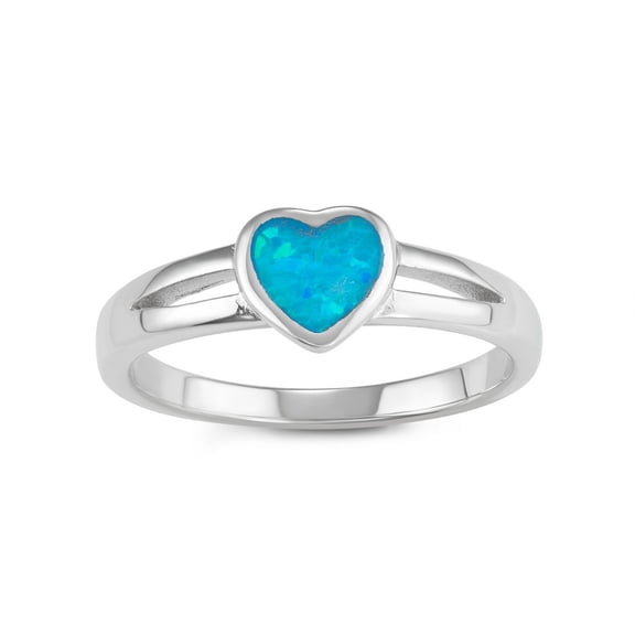 Daily Delight TheJewelryHut Designer Sterling Silver Blue Inlay Opal Heart Ring