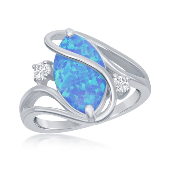 Daily Delight TheJewelryHut Designer Sterling Silver Blue Inlay Opal Oval Twist With CZ Ring