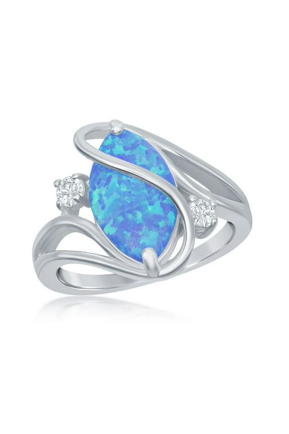 Daily Delight TheJewelryHut Designer Sterling Silver Blue Inlay Opal Oval Twist With CZ Ring