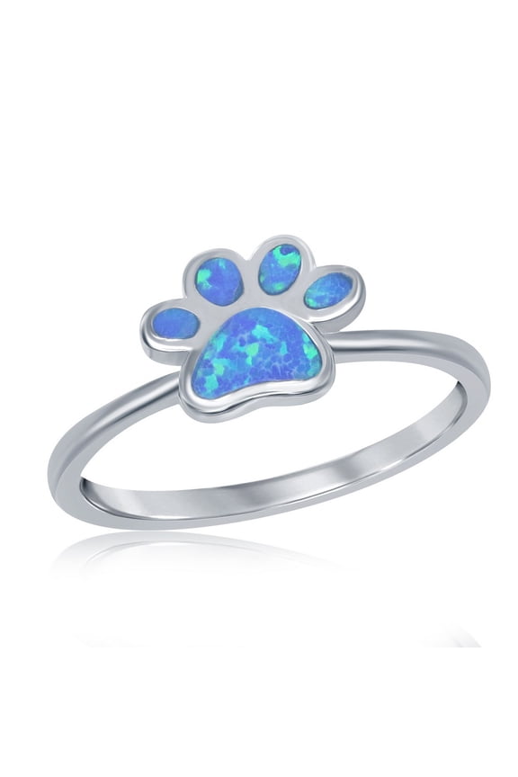 Daily Delight TheJewelryHut Designer Sterling Silver Blue Inlay Opal Paw Print Ring