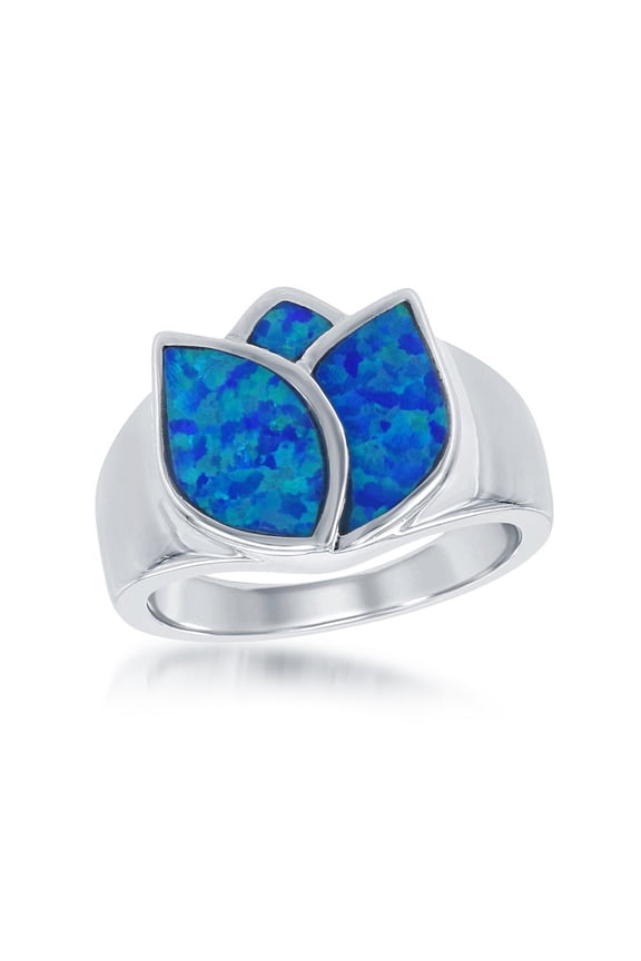 Daily Delight TheJewelryHut Designer Sterling Silver Blue Inlay Opal Rose Ring