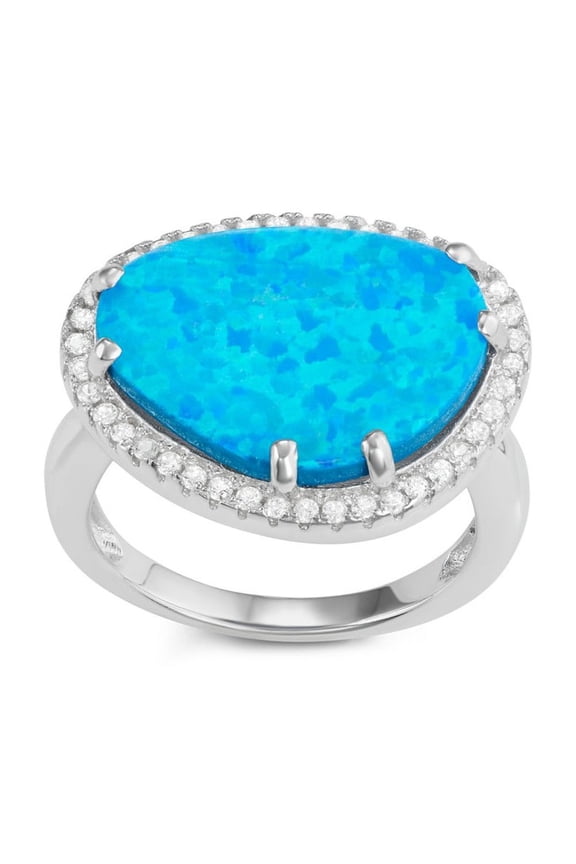 Daily Delight TheJewelryHut Designer Sterling Silver Blue Inlay Opal Rounded Triangle with CZ Border Ring