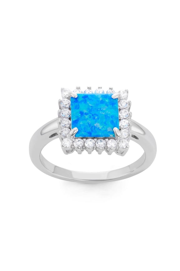 Daily Delight TheJewelryHut Designer Sterling Silver Blue Inlay Opal Square with CZ Border Ring