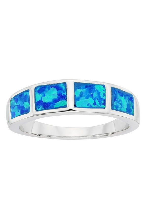Daily Delight TheJewelryHut Designer Sterling Silver Blue Inlay Opal Squares Ring
