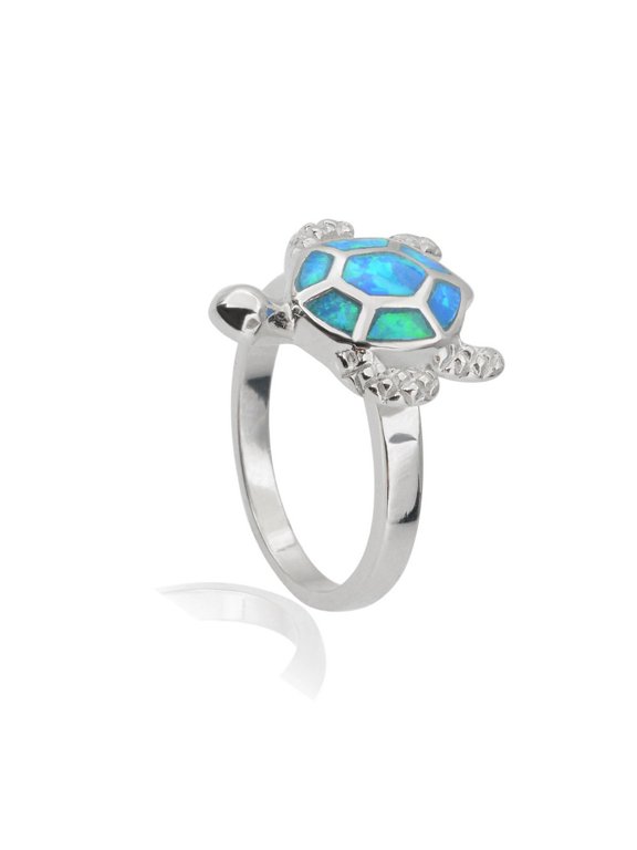 Daily Delight TheJewelryHut Designer Sterling Silver Blue Inlay Opal Turtle Ring