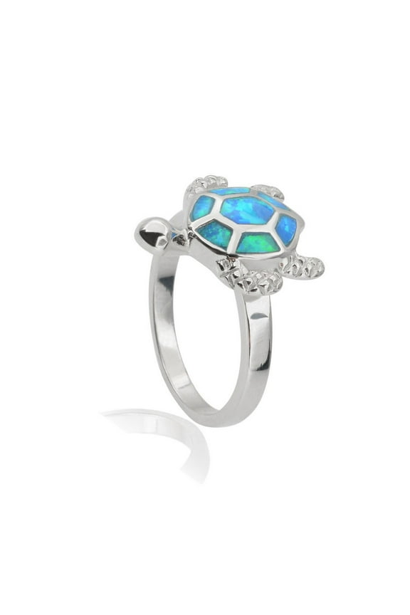 Daily Delight TheJewelryHut Designer Sterling Silver Blue Inlay Opal Turtle Ring