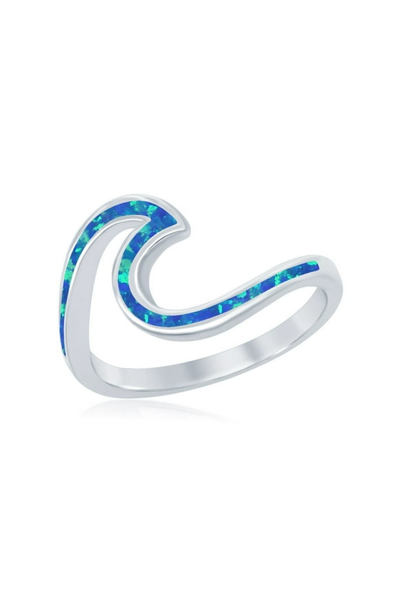 Daily Delight TheJewelryHut Designer Sterling Silver Blue Inlay Opal Wave Design Ring