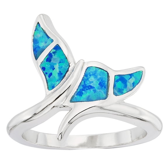 Daily Delight TheJewelryHut Designer Sterling Silver Blue Inlay Opal Whale Tail Ring