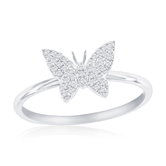 Daily Delight TheJewelryHut Designer Sterling Silver Butterfly Diamond Ring - (43 Stones)