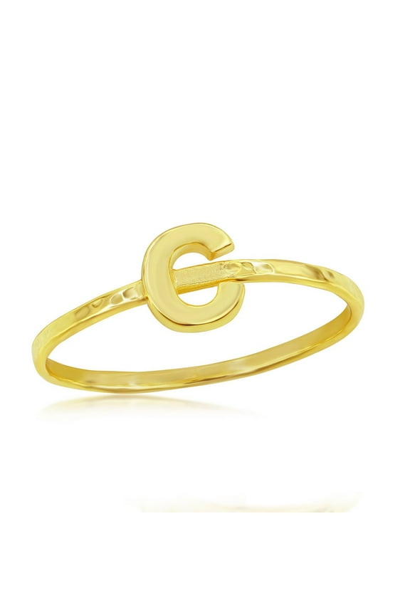 Daily Delight TheJewelryHut Designer Sterling Silver 'C' Initial Hammered Band Ring - Gold Plated