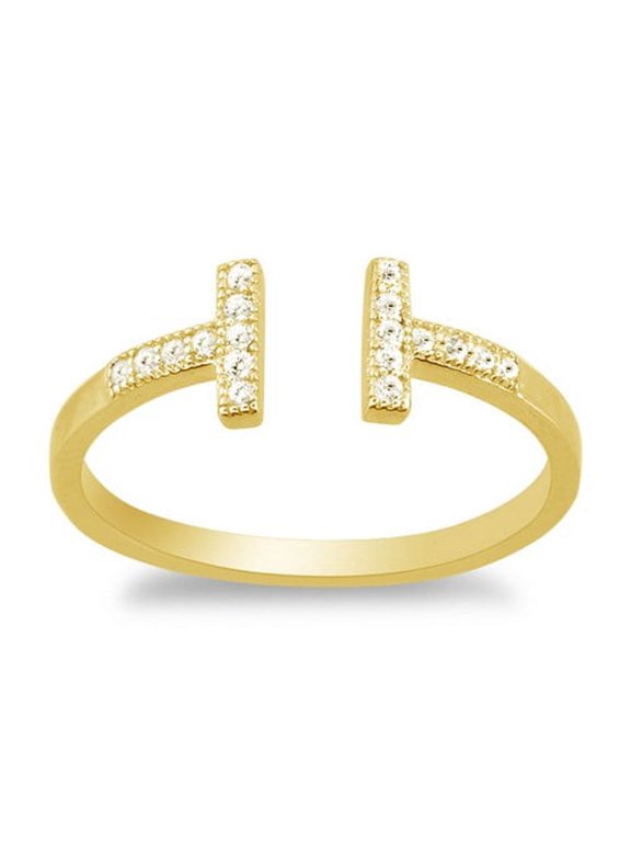 Daily Delight TheJewelryHut Designer Sterling Silver CZ Double T Ring - Gold Plated