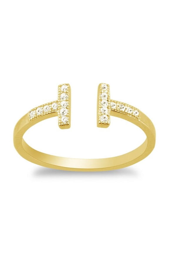 Daily Delight TheJewelryHut Designer Sterling Silver CZ Double T Ring - Gold Plated