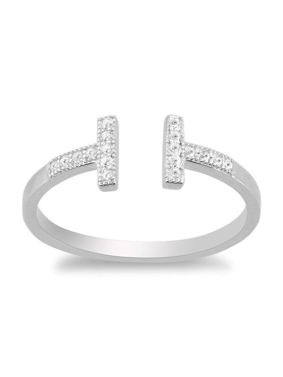 Daily Delight TheJewelryHut Designer Sterling Silver CZ Double T Ring