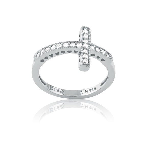 Daily Delight TheJewelryHut Designer Sterling Silver CZ Sideways Cross Ring