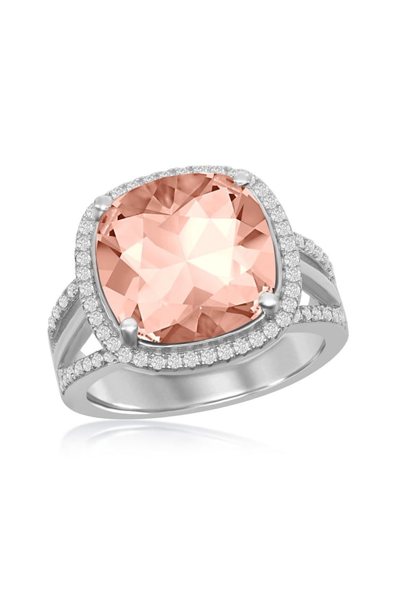 Daily Delight TheJewelryHut Designer Sterling Silver CZ and 12mm Cushion Sqaure Vintage Rose Swarovski Element Ring