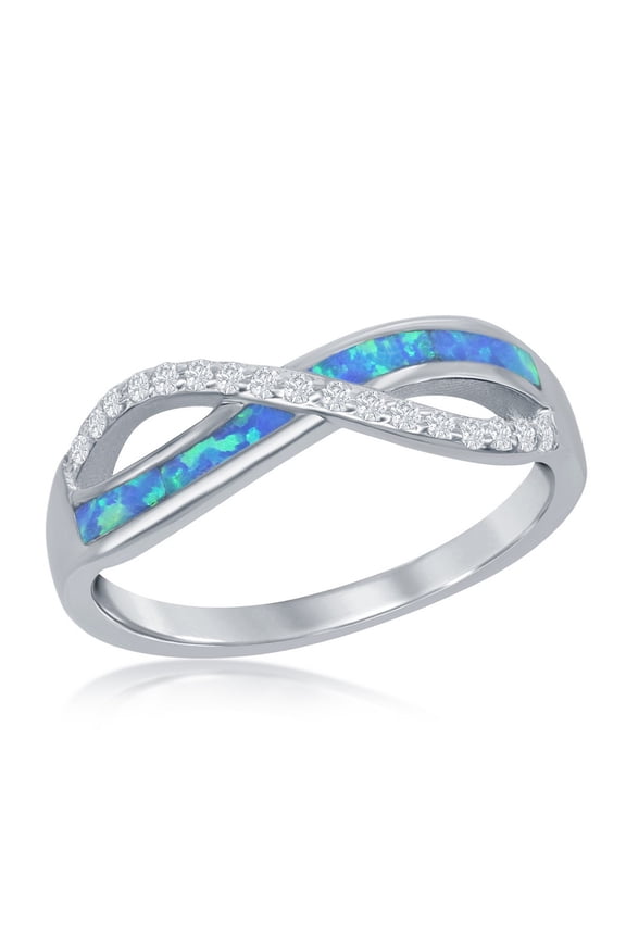 Daily Delight TheJewelryHut Designer Sterling Silver CZ and Blue Inlay Opal Infinity Ring