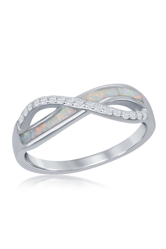 Daily Delight TheJewelryHut Designer Sterling Silver CZ and White Inlay Opal Infinity Ring