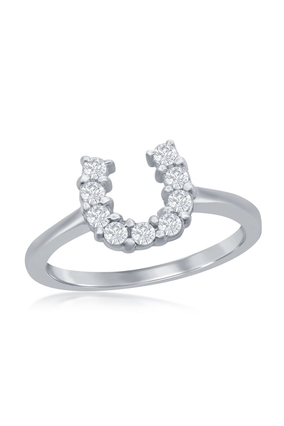 Daily Delight TheJewelryHut Designer Sterling Silver Clear CZ Horseshoe Ring