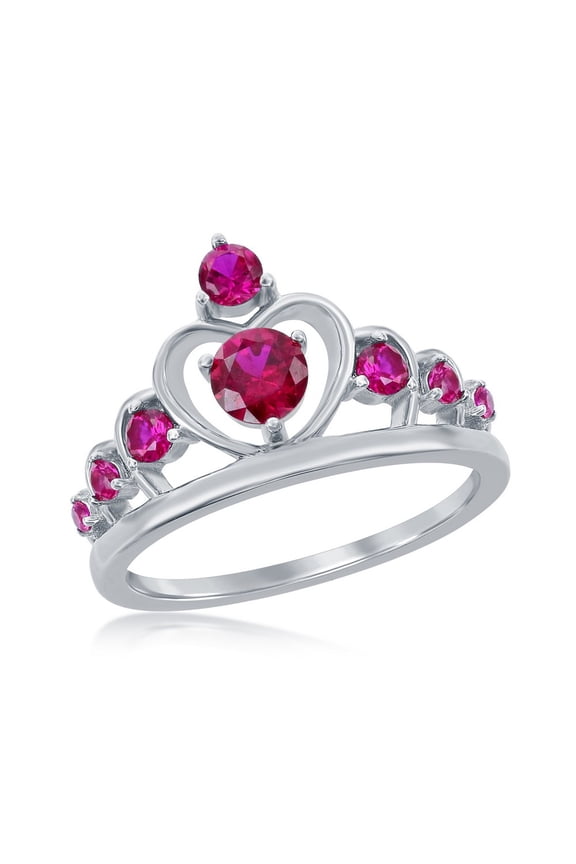 Daily Delight TheJewelryHut Designer Sterling Silver Crown Ring - Ruby CZ