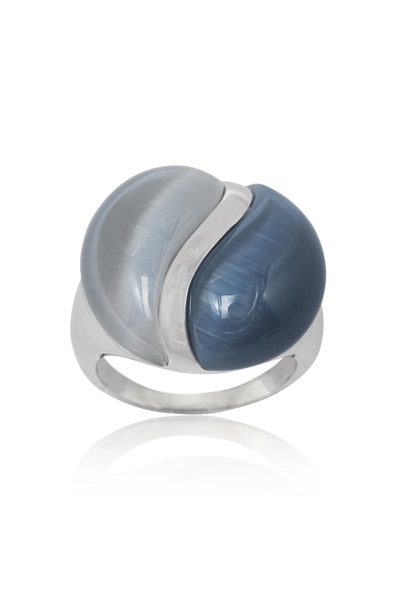 Daily Delight TheJewelryHut Designer Sterling Silver Dark and Light Blue Cat?s Eye Ring