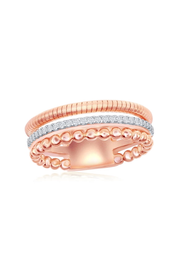 Daily Delight TheJewelryHut Designer Sterling Silver Designer Ring; Set with CZ; Bonded with 14K Rose Gold; MADE IN ITALY