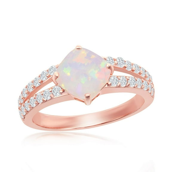 Daily Delight TheJewelryHut Designer Sterling Silver Diamond-Shaped Opal CZ Open Band Ring - Rose Gold Plated