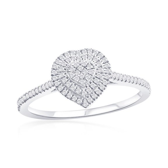 Daily Delight TheJewelryHut Designer Sterling Silver Double Frame Heart Diamond Ring - (107 Stones)