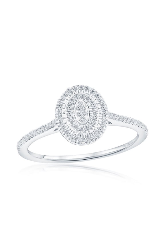 Daily Delight TheJewelryHut Designer Sterling Silver Double Frame Oval Diamond Ring - (97 Stones)